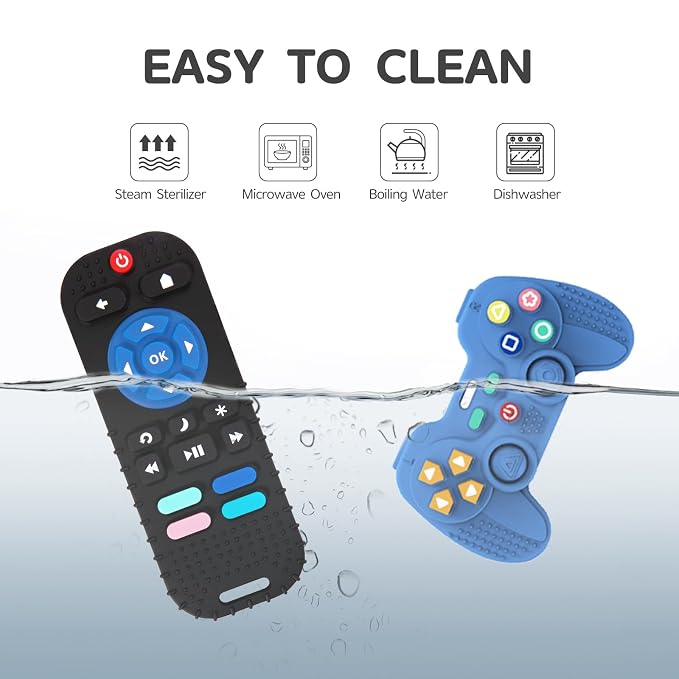 Hooku 2 Pack Remote Teether for Baby, Silicone Teethers for Babies 6-12 Months, Baby Teething Toys for Babies 0-6 Months, Remote Control Toy, Infant Gifts for Boys Girls