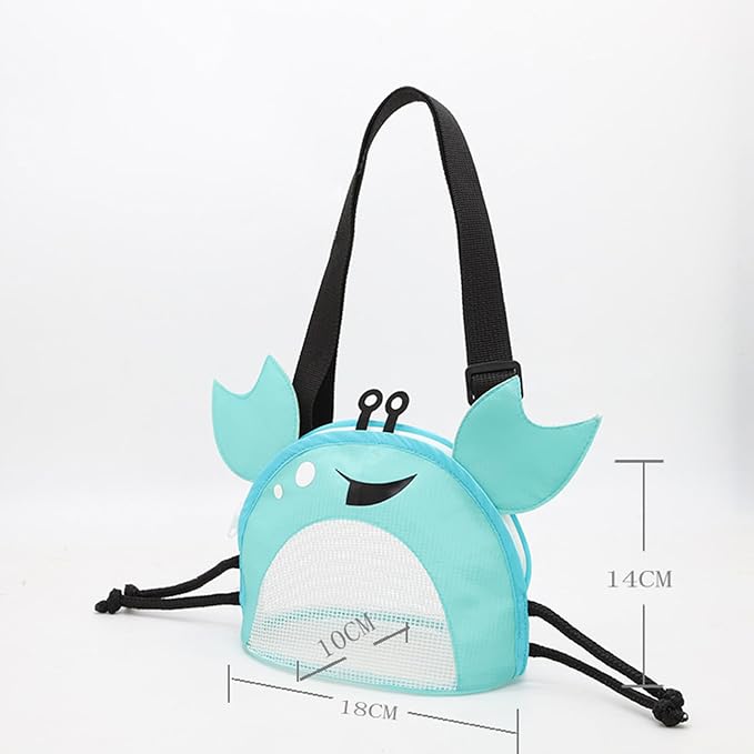 Kids Mesh Beach Bag, Cute Crab-Shaped Seashell Collecting Bag with Adjustable Strap for Holding Shell Beach Toy