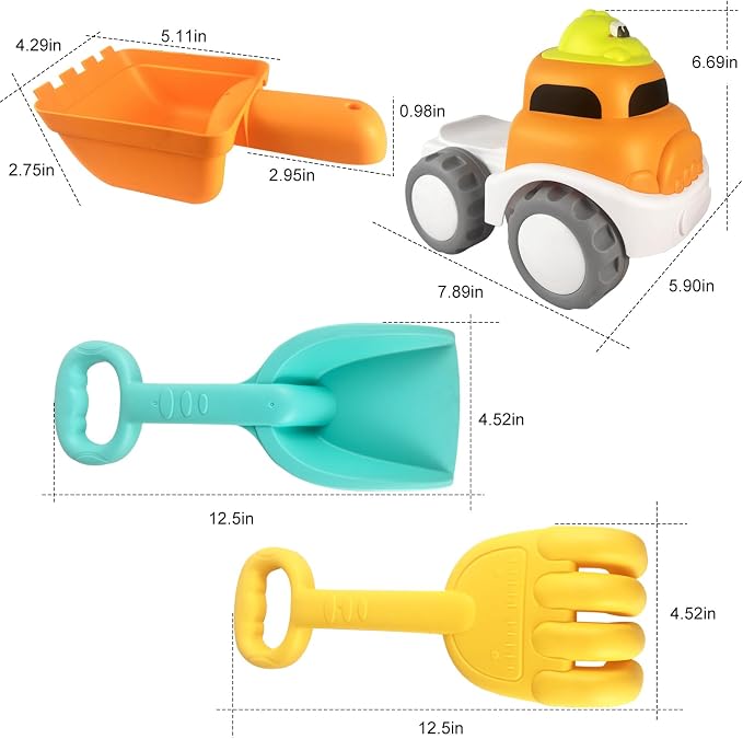 IOKUKI Sand Toys with Mesh Bag Including Dump Truck, Sand Water Wheel, Beach Buckets, Shovels, Rakes, Molds, Outdoor Beach Toys Tool Kit for Kids, Toddlers, Boys and Girls (13 PCS) Age 3+