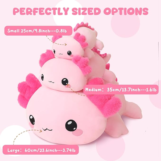 TOYSYM Weighted Stuffed Animals, Axolotl Stuffed Animal with Weighted Beads, Cute Plush Toy Pillow Gifts for Adults Kids Boys Girls