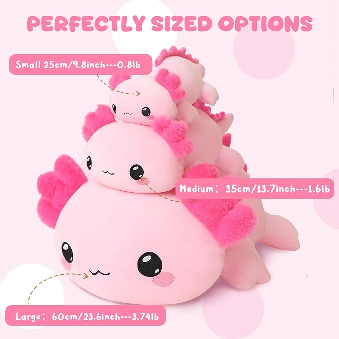 TOYSYM Weighted Stuffed Animals, 1.6 lbs Axolotl Stuffed Animal with Weighted Beads, Cute Plush Toy Pillow Gifts for Adults Kids Boys Girls