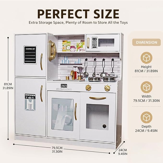 Kids Children Pretend Toy for Babies, Kitchen Playset & Play Kitchen Toy Set with Light, Sink with Faucet, Oven, Microwave, Kitchenware Set Accessories for Ages 3-8 Girls Boys