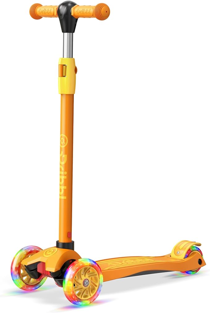 Dribbl 3-Wheel Kids Scooter - Lean-to-Steer Technology, Adjustable Height Handlebar, Wide Anti-Slip Deck, Scooter for Boys & Girls Ages 3+, Child Safety Approved, Support Riders Up to 165 lbs, Orange