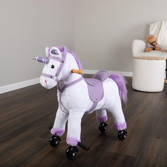 Ride on Horse - Walking Unicorn Toys with Wheels and Sounds - Ride on Toys for Kids Aged 3 and Up - Plush Kids Ride on Toys by Happy Trails