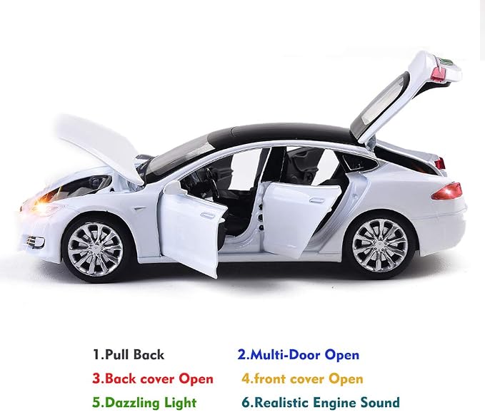 gidoyi Toy Car Model S Alloy Model Cars Pull Back Vehicles 1/32 Scale Car Toys for Toddlers Kids (White)