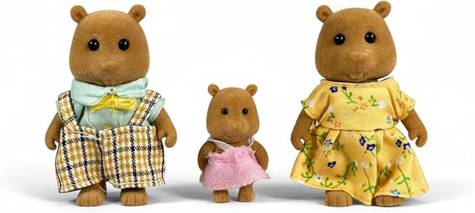 Family Brown Squirrel Figures — Set of 3 Collectible Flocked Mini Dolls with Removable Clothes, Dollhouse Pretend Play Set for Kids Ages 3+