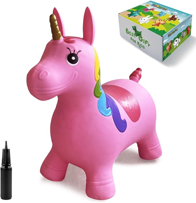 HotMax Unicorn Bouncy Horse Toys for 2 Year Old Girl, Toddlers Bouncing Animals, Ride on Rubber Jumping Toys for Baby Girl or Boy 1st Birthday Gift for 2 3 4 Year Old (Pink Unicorn)