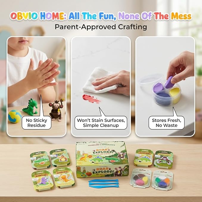 Air Dry Clay for Kids - 12 Dinosaur & Jungle Designs Modeling Clay Kit - Model Sculpting Set, Ultra Soft Safe & Non-Sticky | DIY Crafts, School Projects & Party Favors for Boys & Girls