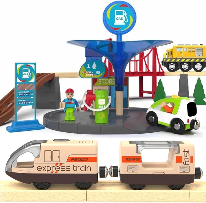 TOPLIVING Track Accessories Remote Control Train, Battery Operated Locomotive Train for Wooden Track, Motorized Train (Magnetic Connection) Compatible with Thomas, Brio, Chuggington