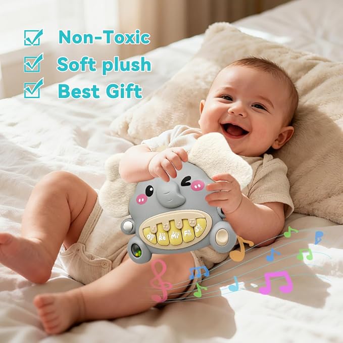 Cute Elephant Piano for Baby Musical Toys 18M+, Early Learning Light up Music Keyboard Infant Toy Perfect Christmas Birthday Gifts for Boy & Girl Age 2 3 Years Old (Grey-Elephant)