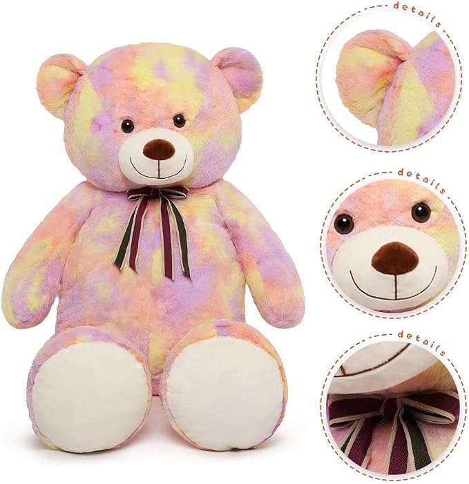 Tezituor Valentine Big Teddy Bear,52'' Giant Stuffed Animal,Large Soft Bear Plush Toy,Plushie for Warmth & Comfort for Girlfriend Girls Boys Girlfriend for Christmas, Birthday,Rainbow Yellow