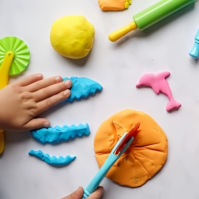 Clay and Dough Tools 6 Pieces Basic Dough Tool Set for Kids, Variety of Rolling Pins, Rollers, Cutters