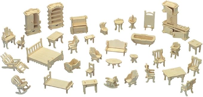 CUTEROOM 3D Wooden Puzzle House, DIY Dollhouse Miniature Kit - Wooden Model Kit (Separate House) with Furnitures -Adult Interactive Puzzle Set