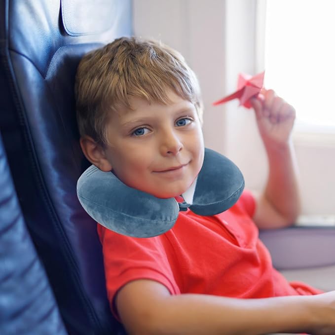 Cute Travel Neck Pillow, Kids Neck Pillow for Travel with Sleep Eye Mask, Memory Foam Cartoon Flight Sleeping Headrest Pillow for Boys & Girls, Train, Car, Airplane, Home Use - Bigmouth Shark