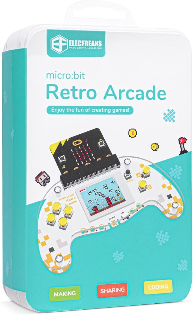 ELECFREAKS microbit Retro Makecode Arcade for STEM Education, Micro:bit Joystick Programming Learning Machine Supports Remote Control and Creat Games(Without Micro:bit)