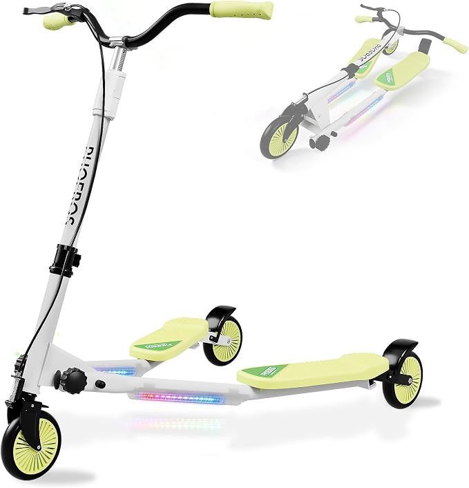 PHOEROS Upgraded Swing Wiggle Scooter,3 Wheels Drifiting Kick Scooter for Kids Ages 6-12,Teens&Adults,Youth Drifting Scooter with LED Light/4 Height Adjustable/Foldable Best Gift for Kids