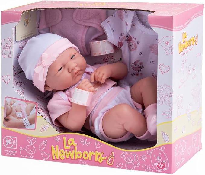 8 piece Layette Baby Doll Gift Set | JC Toys - La Newborn Nursery | 14" Life-Like Doll w/ Accessories | Pink | Ages 2+