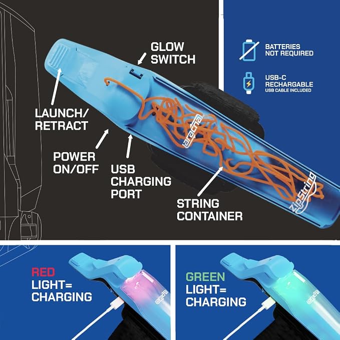 ZipString Aracna Glow-in-the-Dark Webshooter – Superhero String Launcher Toy for Kids, Teens & Adults – Patented, Reloading, Durable & Viral Web Shooting Action Toy for Endless Tricks & Epic Battles