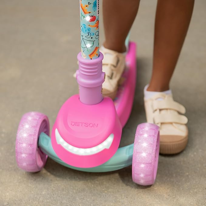 Jetson Character Kids Kick Scooter, LED Lights on Stem & Light-Up Wheels, Lightweight Frame, Height-Adjustable Handlebar, Lean-to-Steer System, Easy-Fold Mechanism