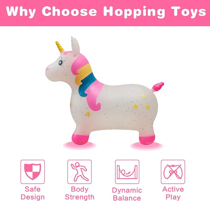 HotMax Unicorn Bouncy Horse Toys for 2 Year Old Girl, Toddlers Bouncing Animals, Ride on Rubber Jumping Toys for Baby Girl or Boy 1st Birthday Gift for 2 3 4 Year Old (Pink Transparent Unicorn)