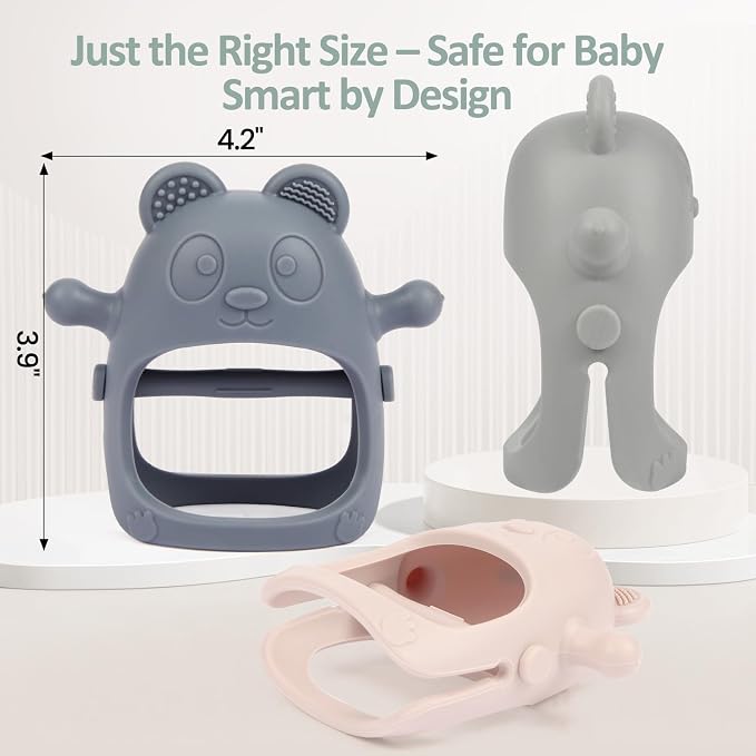 Eascrozn 3 Pack Baby Teething Toys Over 3 Months, Food Grade Silicone Teething Mitten for Babies, Anti Dropping Wrist Hand Baby Teether Chew Toys for Sucking Needs, BPA Free