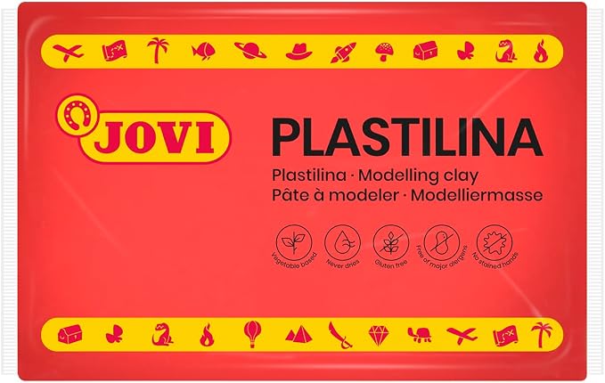Jovi Modeling Clay, 3 Pounds Total, 4 Non-Drying Bars, 0.77 lb Each, Arts and Crafts, Non-Toxic and Gluten Free plasticine (Red)