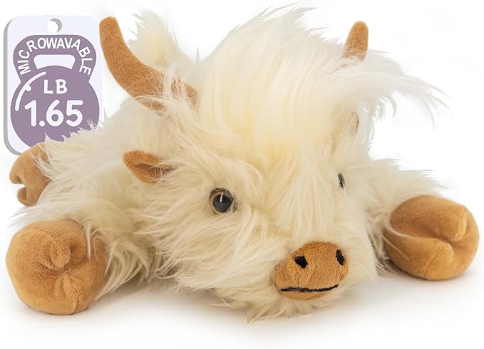 Marysun Microwavable Highland Cow Stuffed Animal Toy - Weighted Heating Pad Stuffed Animal Gift for Girls and Kids, 9.8in, 1.65lb