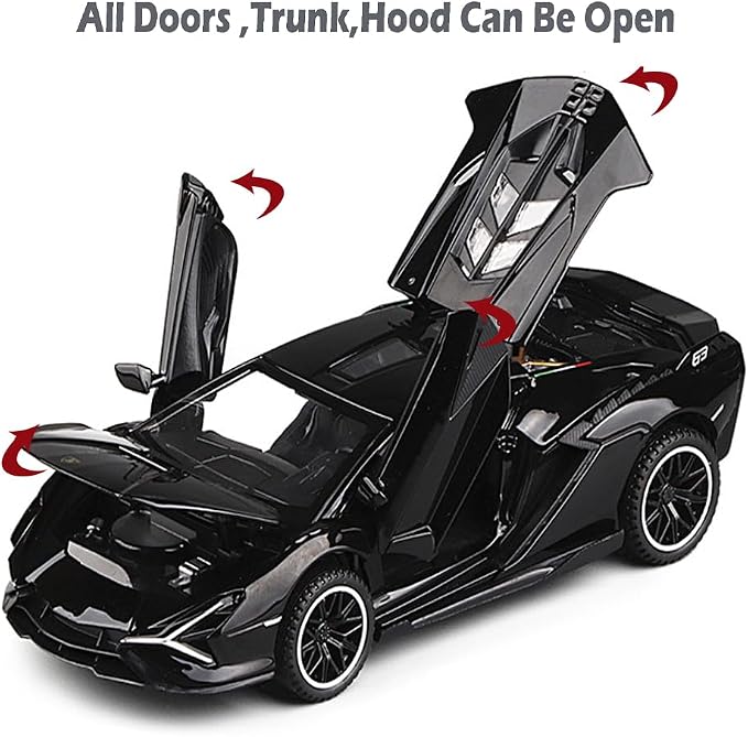 Lambo Toy Car Sian FKP3 Die-Cast Car Model with Lights and Sound Pull Back Toy Car for Boys Age 3 4 5 6 + Year Old (Black)