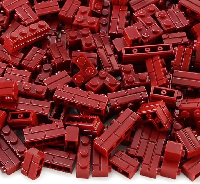 Masonry Bricks Set - Compatible with Major Brands Building Blocks, 260 Pieces Bulk 1x2 1x3 1x4 and Corner Bricks for DIY Wall House Construction Gift for Kids (Dark Red)