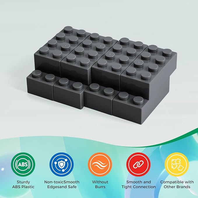 HUIZDQ 200 Piece Classic Small Building Bricks, 2x4 Bulk Bricks STEM Creative Building Toys, Dark Grey(Small Bricks, 1.25x0.62x0.47 in)