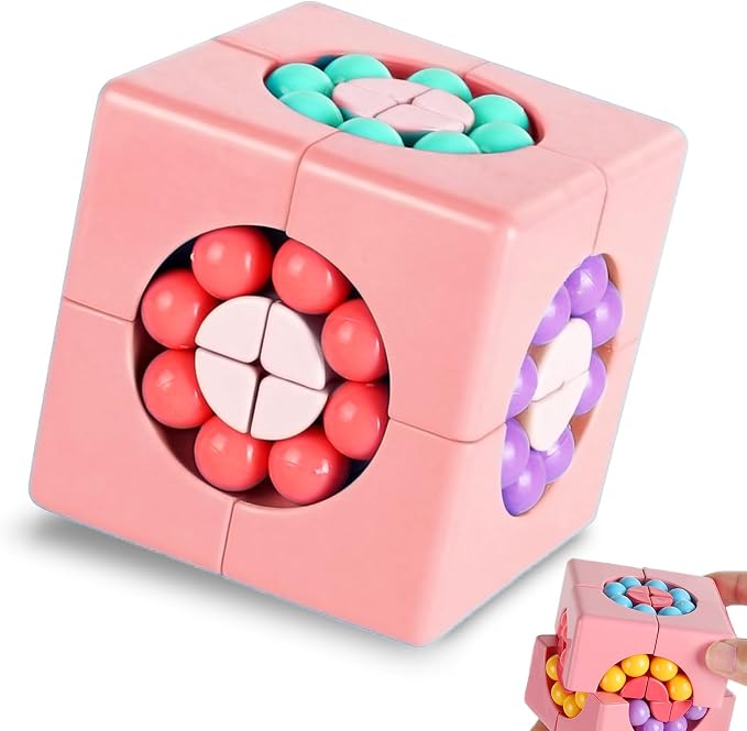 YUDANSI Magic Bean Cube Toy, Rotating Magic Bean Puzzle& Fidget Spinner 2-in-1, Rotating Magical Cube Fidgets Gift for Kids Boys Girls Age 3+, 5-7, 8-12, Brain Teaser Fingertip Toys for Teens Adults