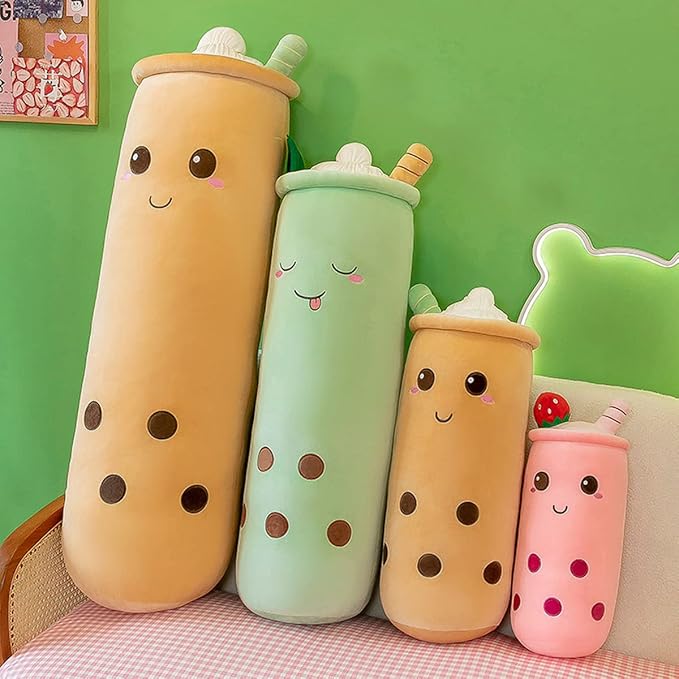 Rexinc Cute Plushies Plush Plushie Long Plush Pillow Bubble Tea Stuffed Animal Valentines Gift for Kids Adults Girlfriend (Long Green Closed Plush,43 Inch)