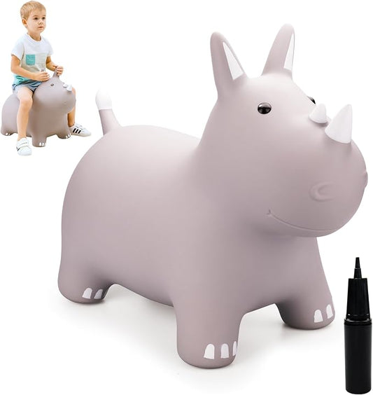 ZOOJOY Bouncy Animals Hopper,Inflatable Horse Jumping Animals for Toddlers, Indoor Outdoor Ride On Horse Hopping Toys for Girls/Boys 2 3 4 5 6 Years Old, Great Gift W/P (Grey)