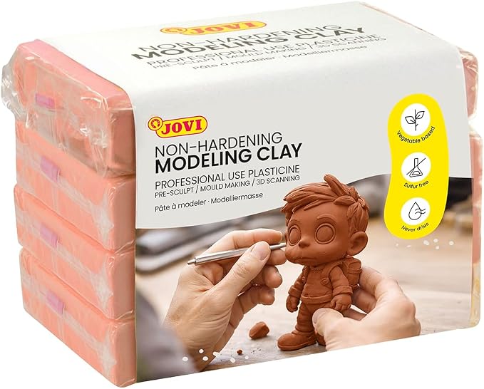 Jovi - Non-Hardening Pre-Sculpt Clay, 3 Pounds Total, 4 Non-Drying Bars, 0.77 lb Each, Porfessional Arts and Crafts, Non-Toxic and Gluten Free plasticine (Peach)