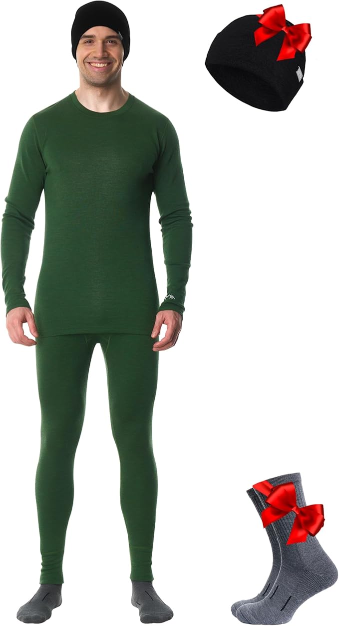 Merino.tech Merino Wool Base Layer Mens Set - Heavyweight, Midweight, Lite Merino Wool Thermal Underwear For Men Top, Bottom