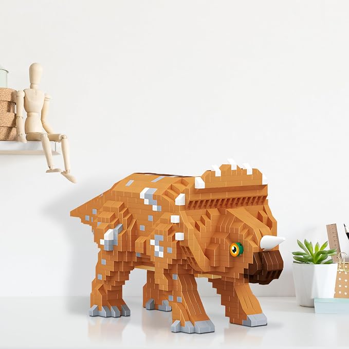 CSNRHG Dinosaur Triceratops Building Blocks Model Decor Micro Mini Blocks Toy Birthday for Age 6+ Children Adults Teens 1145 Pieces