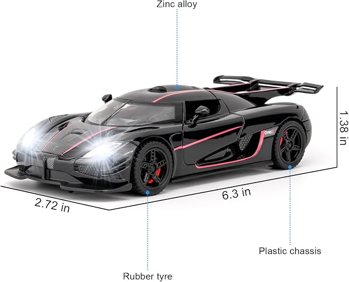 1:32 Scale Car Model Compatible for Collectible ONE1 Toy Vehicle, Zinc Alloy Pull Back Toy Car with Sound and Light for Kids Adults, Birthday Gift Black