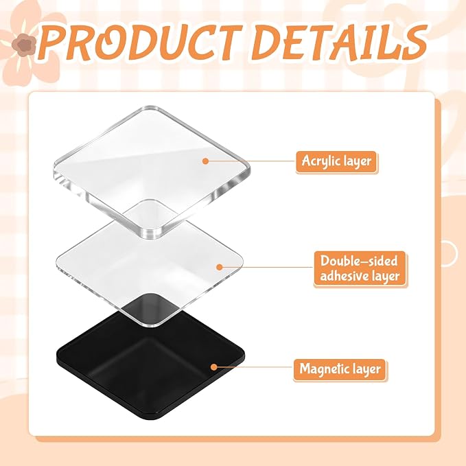 20 Pcs 2x2 Inch DIY Fridge Acrylic Magnet Kit with Strong Adhesive Backing, Square Clear Acrylic Magnetic Set for Crafts, Photo, Kitchen, Cabinets, Party, Classroom & Office