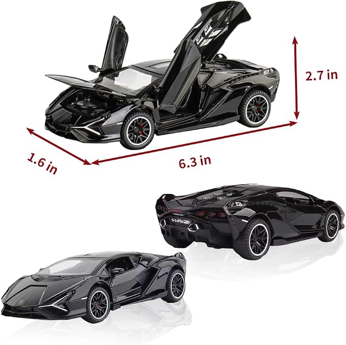 Lambo Toy Car Sian FKP3 Die-Cast Car Model with Lights and Sound Pull Back Toy Car for Boys Age 3 4 5 6 + Year Old (Black)
