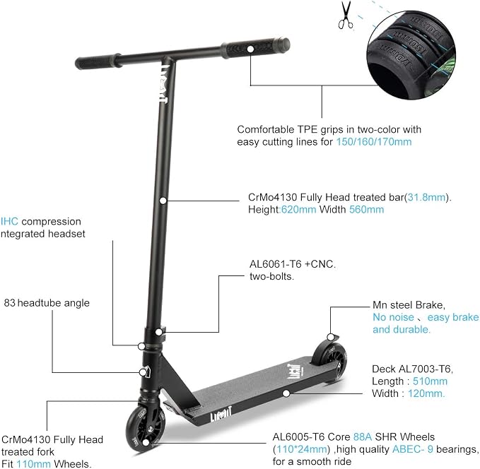 LMT69 Professional Scooter-Trick Scooter-Intermediate Beginner Stunt Scooter Suitable - Children, Teenagers Adults 8 Years Old Above