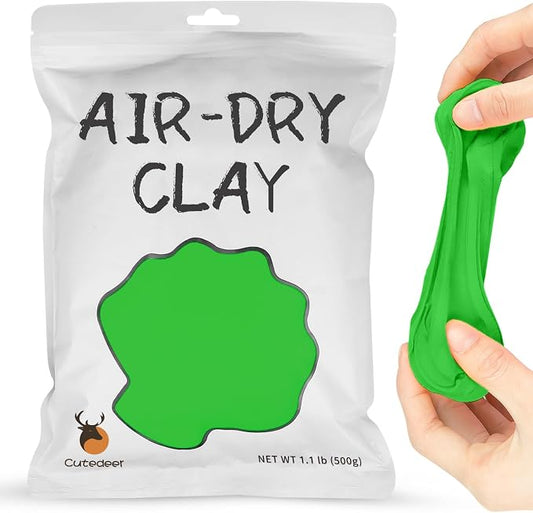 Cutedeer Green Air Dry Clay, 1.1lb Foam Modeling Clay, Soft Squishy Molding for Kids Adults, Arts & Crafts Project Slime Supplies(1.1lb - 1 Pack, Green)