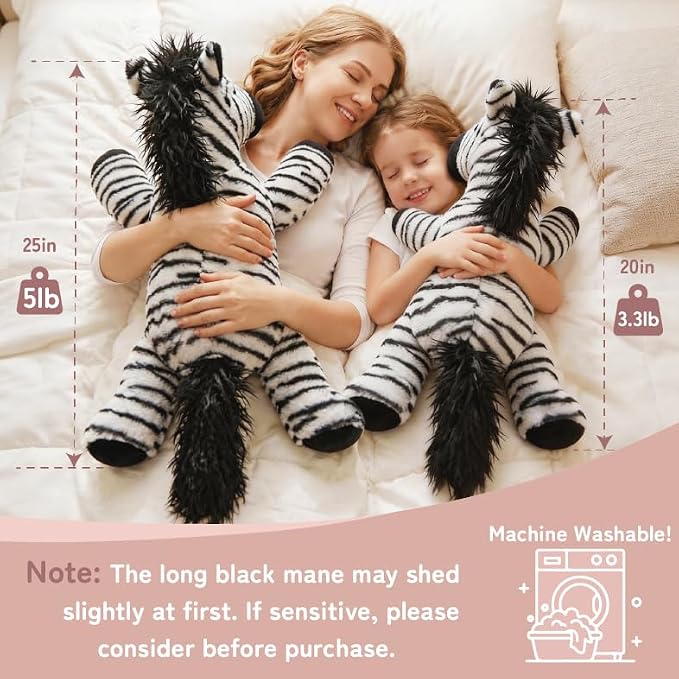 Niuniu Daddy 20" 3.3 lb Weighted Zebra Stuffed Animal for Adults Kids, Giant Large Soft Body Pillow Plush Toy for Sleeping Huggable, Gift for Everyday Comfort