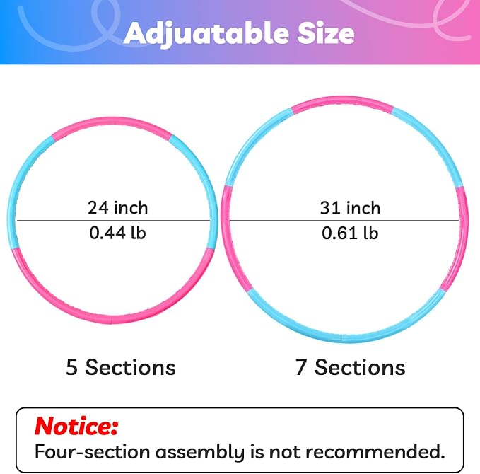 Liberry Kids Exercise Hoop, Detachable Fitness Rings for Workout, Adjustable Plastic Hoop for Home, Gym, Dance, Sport Toy Gift in Blue, Pink