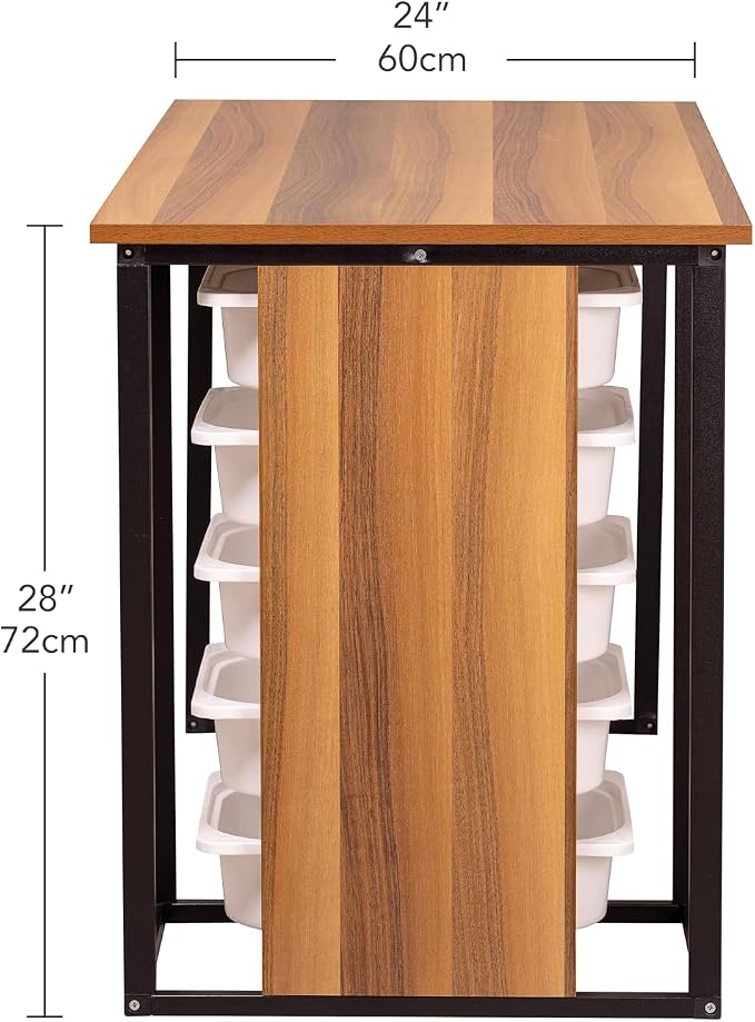 Desk with Drawers, Puzzle Table, Hobby & Activity Desk, Space-Saving Do-it-Yourself Desk, Small Modern Office Desk, Simple Pc Table with Storage (Walnut)