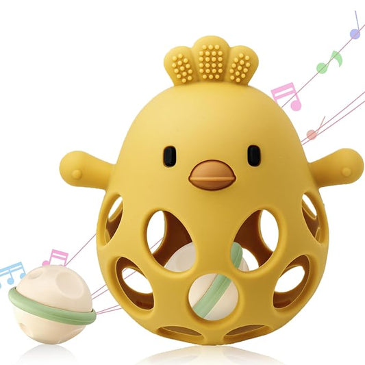 ChooKaChoo 2-in-1 Baby Teething Rattle Toy, Sensory Grasping Teether for Infants 3-12 Months, 100% Food-Grade Silicone, Easy to Hold, Soothing & Developmental, BPA Free