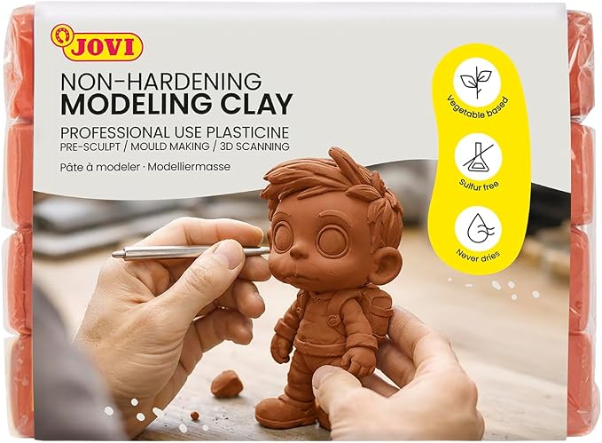 Jovi - Non-Hardening Pre-Sculpt Clay, 3 Pounds Total, 4 Non-Hardening Bars, 0.77 lb Each, Professional Arts and Crafts Non-Toxic and Gluten Free plasticine (Brown)