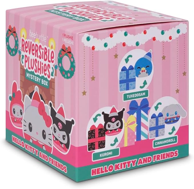 TeeTurtle Sanrio Holiday Series Reversible Plushie Mystery Box - 3-Inch Hello Kitty and Friends Blind Box Plush with Embroidered Details - Cute Collectible Surprise Toy for Kids, Teens, and Adults