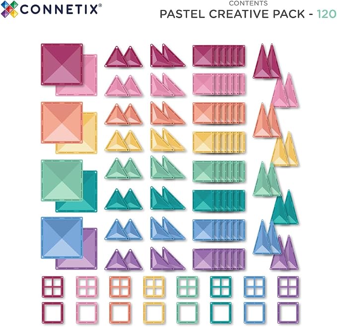 CONNETIX Magnetic Tiles Pastel Creative Pack, 120 Pieces