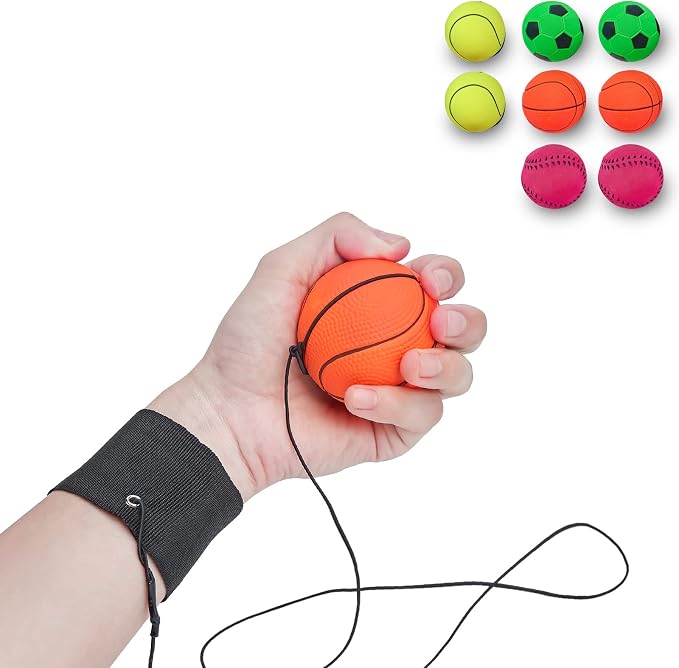 ZUYEE 4/8/16 Pack 2.36 Inch Wrist Return Wristband Ball Rubber Rebound Bouncy Sport Ball (Basketball, Baseball, Soccer,Tennis) on Elastic String Wrist Exercise or Play,Gift Toy for Kids Teens Adults