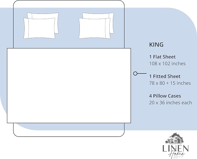 Linen Home 6 Piece King Cotton Sheet Set, 100% Cotton Percale, 4 Pillowcases, Deep Pocket with All Around Elastic Sheet, Crisp Breathable Bedding, Hotel Luxury, Long-Staple Combed Cotton, Dark Blue
